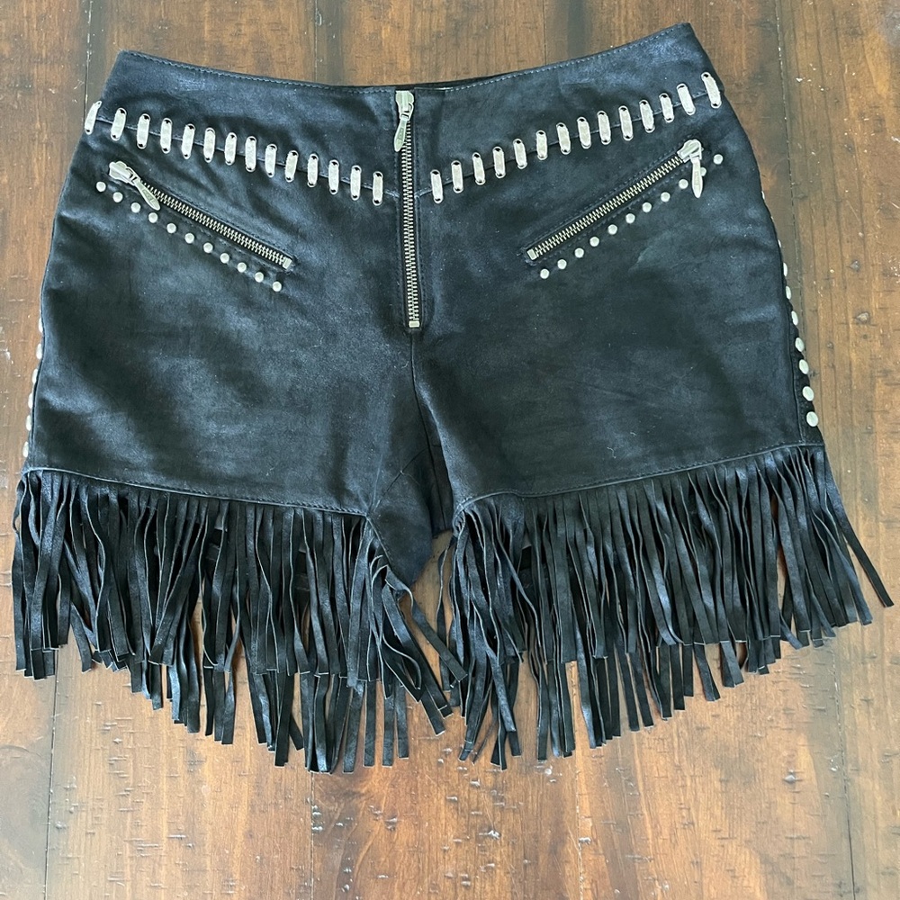 Double D Ranch Black High Waist Fringe Shorts